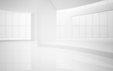 Abstract white interior multilevel public space with window. 3D illustration and rendering.