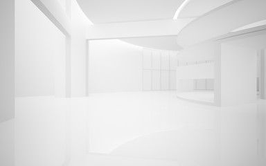 Abstract white interior multilevel public space with window. 3D illustration and rendering.