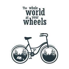 Bicycle slogan graphic with camping tent for t-shirt