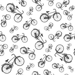 Abstract seamless pattern with hand drawn bicycles