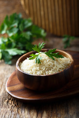 Rice in wooden bowl