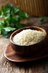 Rice in wooden bowl
