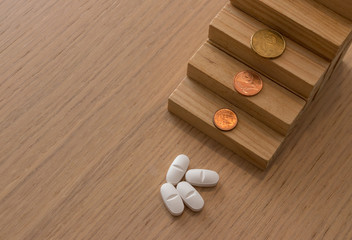 Fototapeta na wymiar Concept of the cost of medicine and pharmaceutical expense