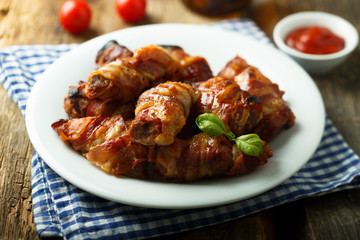Chicken wrapped with bacon
