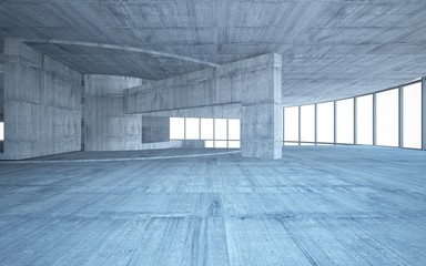 Abstract  concrete interior multilevel public space with window. 3D illustration and rendering.