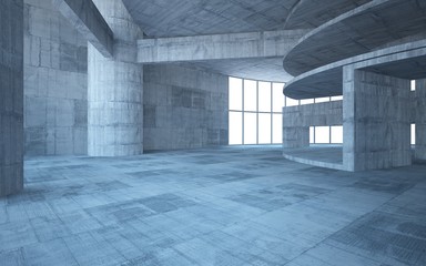 Abstract  concrete interior multilevel public space with window. 3D illustration and rendering.