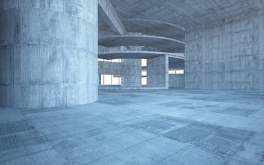 Abstract  concrete interior multilevel public space with window. 3D illustration and rendering.