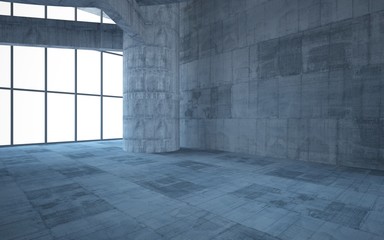 Abstract  concrete interior multilevel public space with window. 3D illustration and rendering.