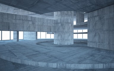 Abstract  concrete interior multilevel public space with window. 3D illustration and rendering.