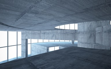 Abstract  concrete interior multilevel public space with window. 3D illustration and rendering.
