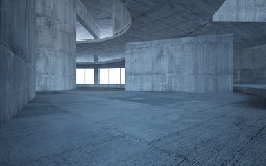 Abstract  concrete interior multilevel public space with window. 3D illustration and rendering.