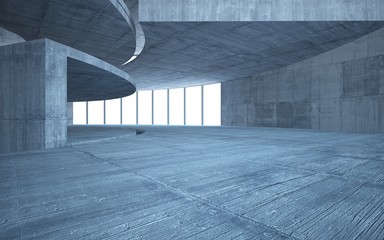 Abstract  concrete interior multilevel public space with window. 3D illustration and rendering.