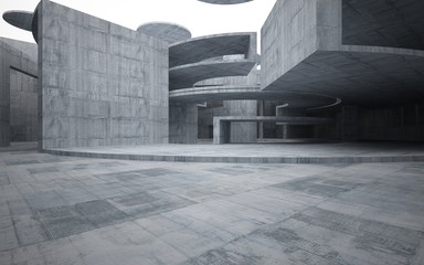 Abstract  concrete interior multilevel public space with window. 3D illustration and rendering.