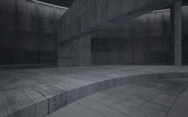 Abstract  concrete interior multilevel public space with window. 3D illustration and rendering.