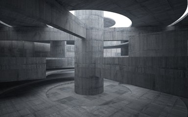 Fototapeta premium Abstract concrete interior multilevel public space with window. 3D illustration and rendering.