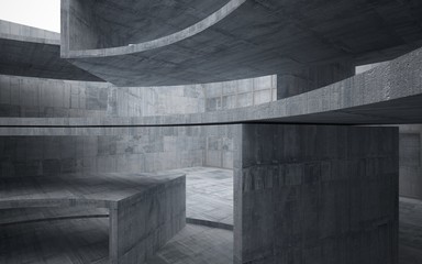 Abstract  concrete interior multilevel public space with window. 3D illustration and rendering.