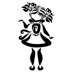 Little girl in a dress and with two tails on her head