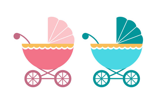 baby pram, carriage, stroller in blue and pink
