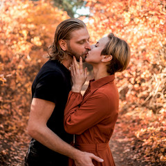 Fototapeta premium Couple in love kissing in the forest.