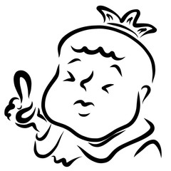 Funny king giving orders or explaining something, black pattern