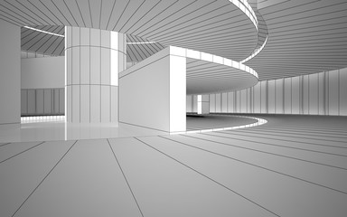 Obraz premium Abstract drawing white interior multilevel public space with window. Polygon black drawing. 3D illustration and rendering.