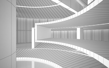 Naklejka premium Abstract drawing white interior multilevel public space with window. Polygon black drawing. 3D illustration and rendering.