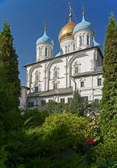 Fototapeta na wymiar The Saviour and Transfiguration temple of Novospassky monastery in Moscow, Russia