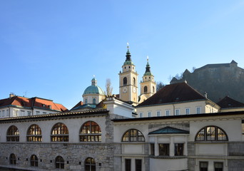 Fototapeta na wymiar Joseph Plecnik's Market in the city centre of Ljubljana, Slovenia - Image