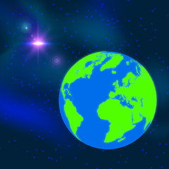 Earth planet in Space. Blue globe earth background. Vector illustration. - Vector