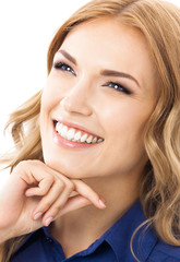 Fototapeta premium Thinking business woman, isolated over white