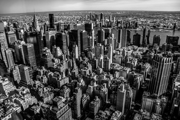 black and white aerial view of new york city