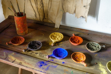 Powdered paint and paintbrush Crete Greece Europe