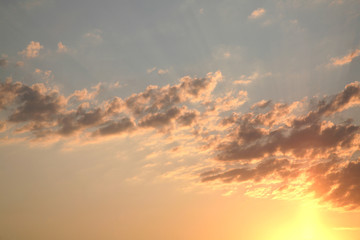 Best clouds and sky color image. The most beautiful abstract sky background. Clouds and pictures of different kinds. Sunset. The sun  rays in the evening.
