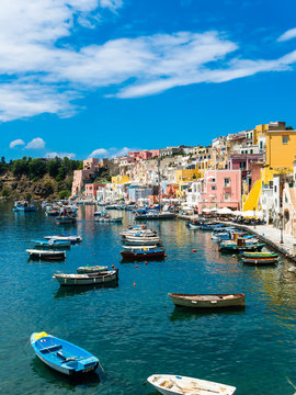 Italy, Campania, Gulf of Naples, Phlegraean Islands, Procida Island, Harbor, Marina di Corricella