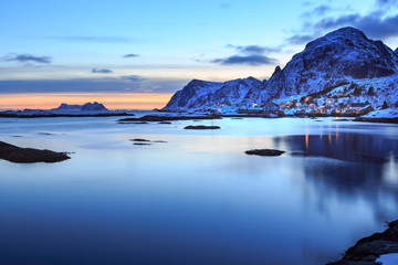 Fototapeta na wymiar Norway, Lofoten Islands, Sorvagen at night