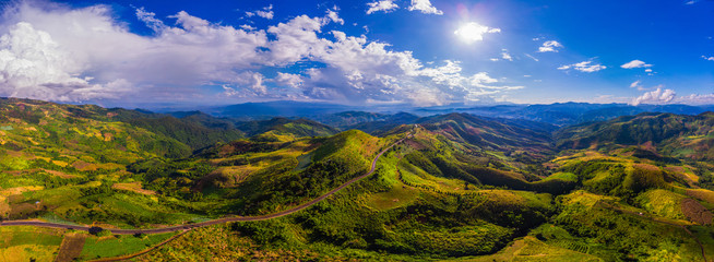 Beautiful panorama are view of mountain rang with hightway road.