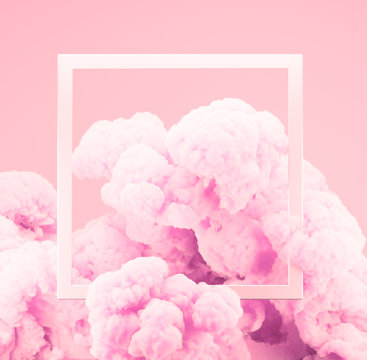Abstract pastel pink color paint smoke or explosion with pastel pink background. Fluid composition with copy space. Minimal natural luxury