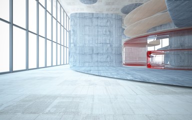 Empty dark abstract concrete smooth interior with red glass . Architectural background. 3D illustration and rendering
