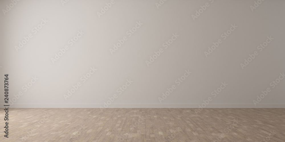 Poster 3d stimulate of white room interior and wood laminate floor with sun light cast gradient of shadow o