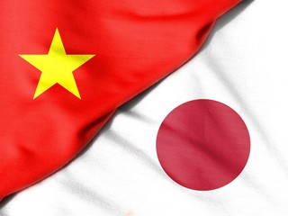 Two flags. Flag of Japan. Flag of Vietnam.