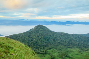 Fototapeta premium Cloud and Fog in the morning at Doi Mon Jong, a popular mountain near Chiang Mai, Thailand