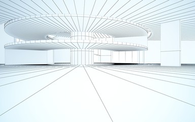 Abstract drawing white interior multilevel public space with window. 3D illustration and rendering.