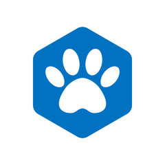blue vector hexagon shape icon with the animals. Cat paw icons isolated. animal footprint hexagonal.