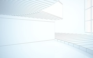 Fototapeta premium Abstract drawing white interior multilevel public space with window. 3D illustration and rendering.