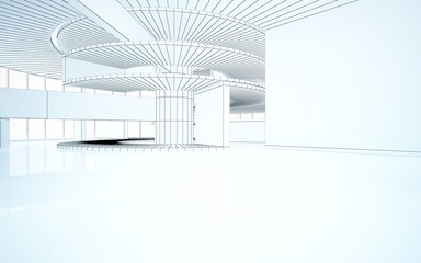 Abstract drawing white interior multilevel public space with window. 3D illustration and rendering.