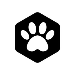 black logo vector hexagon shape icon with the animals. Cat paw icons isolated. animal footprint hexagonal.
