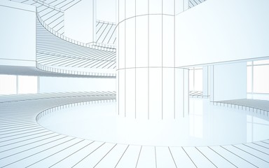 Obraz premium Abstract drawing white interior multilevel public space with window. 3D illustration and rendering.