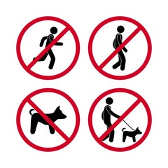 Icon prohibition sign can not dog run man