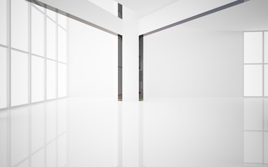 Abstract white and colored gradient glasses interior multilevel public space with window. 3D illustration and rendering.