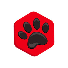 red vector hexagon shape icon with the animals. Cat paw icons isolated. animal footprint hexagonal.